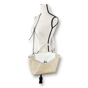 Kate Spade Laurel Wesley Place leather and tweed satchel crossbody bag cream
